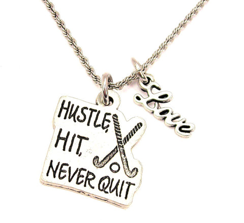 Hustle Hit Never Quit 20" Chain Necklace With Cursive Love Accent