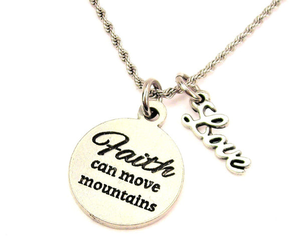 Faith Can Move Mountains 20" Chain Necklace With Cursive Love Accent