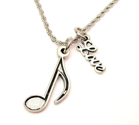 Quaver Music Note 20" Chain Necklace With Cursive Love Accent