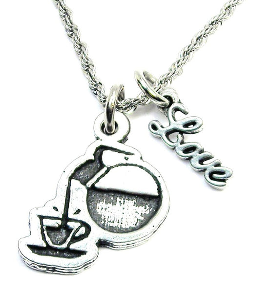 Pouring Coffee Pot 20" Rope Necklace With Love