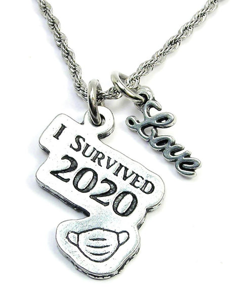 I Survived 2020 With Mask 20" Rope Necklace With Love