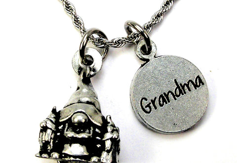 Mother Gnome with her two children with GRANDMA Charm Necklace