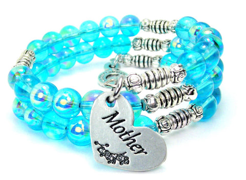 Mother Heart Sea Siren Ocean Glass Wrap Bracelet