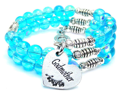 Godmother Heart Sea Siren Ocean Glass Wrap Bracelet