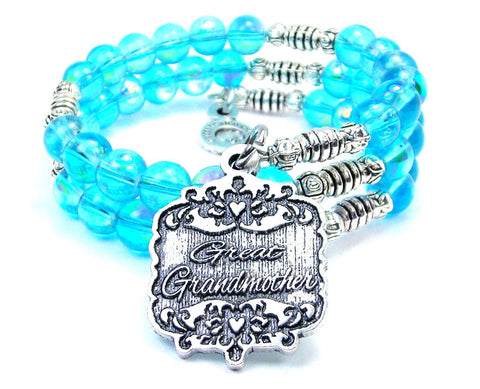 Great Grandmother Victorian Scroll Sea Siren Ocean Glass Wrap Bracelet