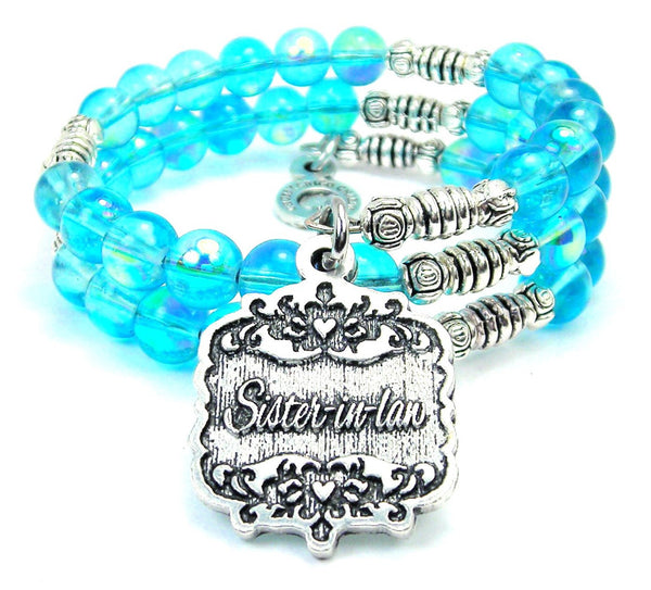 Sister In Law Victorian Scroll Sea Siren Ocean Glass Wrap Bracelet