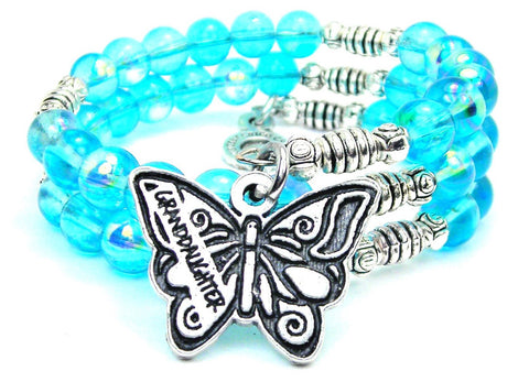 Granddaughter Butterfly Sea Siren Ocean Glass Wrap Bracelet