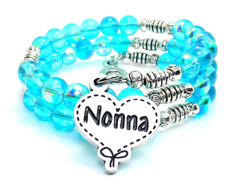 Nonna Quilted Heart Sea Siren Ocean Glass Wrap Bracelet