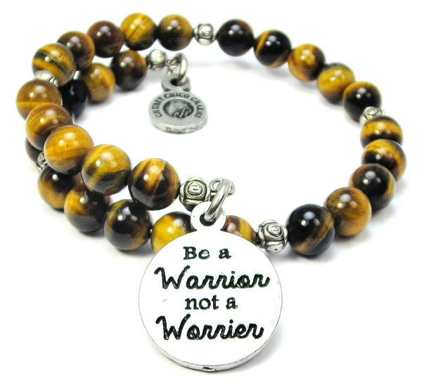 Be A Warrior Not A Worrier Tiger's Eye Glass Beaded Wrap Bracelet