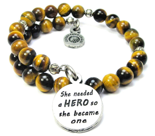 She Needed A Hero So She Became One Tiger's Eye Glass Beaded Wrap Bracelet