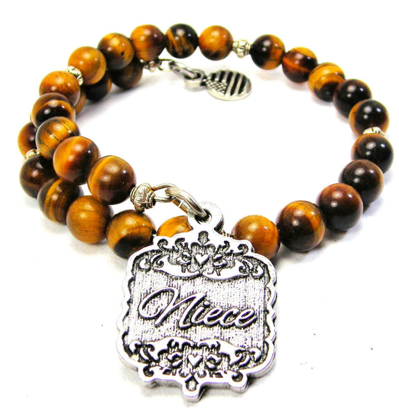 Niece Victorian Scroll Tiger's Eye Glass Beaded Wrap Bracelet