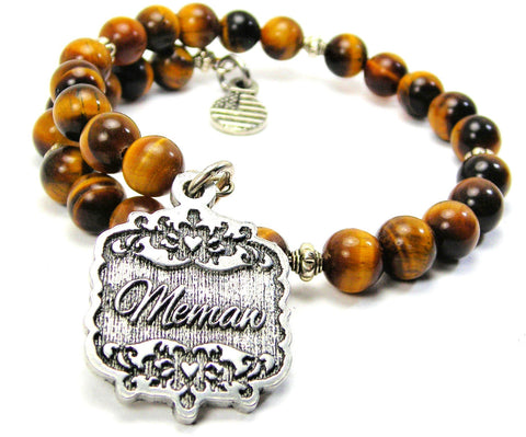 Memaw Victorian Scroll Tiger's Eye Glass Beaded Wrap Bracelet