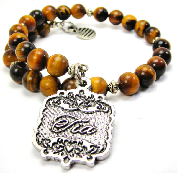 Tia Victorian Scroll Tiger's Eye Glass Beaded Wrap Bracelet