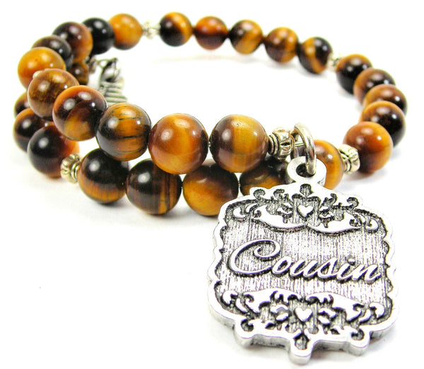 Cousin Victorian Scroll Tiger's Eye Glass Beaded Wrap Bracelet