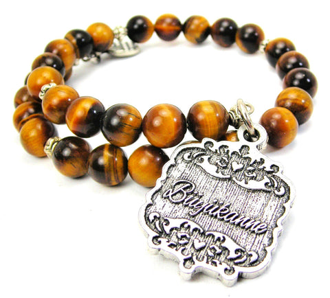 Buyukanne Victorian Scroll Tiger's Eye Glass Beaded Wrap Bracelet