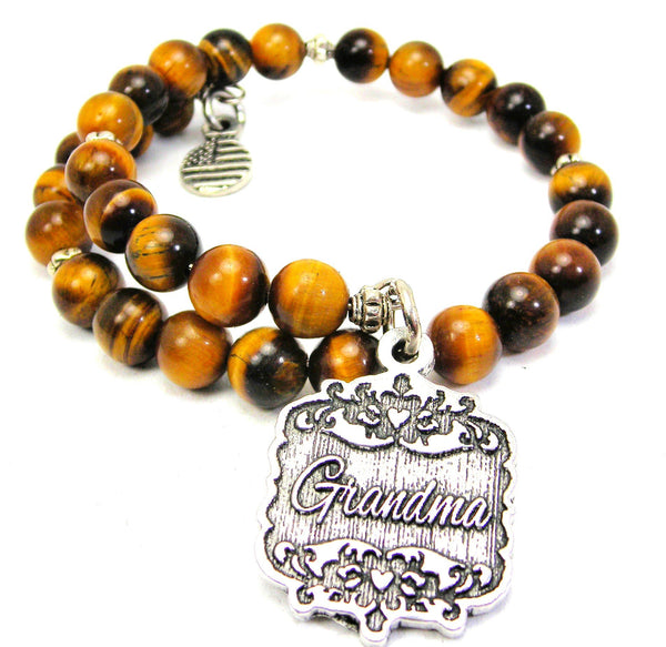 Great Aunt Victorian Scroll Tiger's Eye Glass Beaded Wrap Bracelet