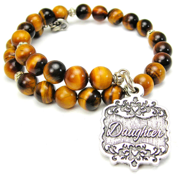 Daughter Victorian Scroll Tiger's Eye Glass Beaded Wrap Bracelet