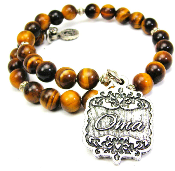 Oma Victorian Scroll Tiger's Eye Glass Beaded Wrap Bracelet