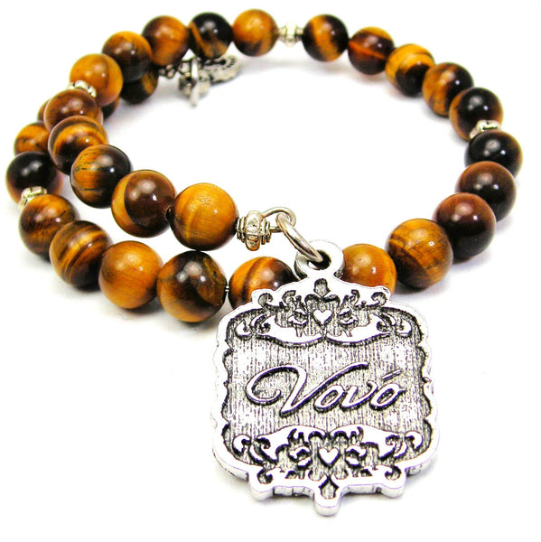 Vovo Victorian Scroll Tiger's Eye Glass Beaded Wrap Bracelet