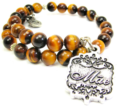 Mae Victorian Scroll Tiger's Eye Glass Beaded Wrap Bracelet