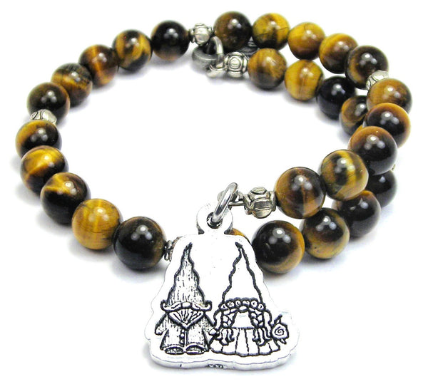 Gnomes In Love Tiger's Eye Glass Beaded Wrap Bracelet