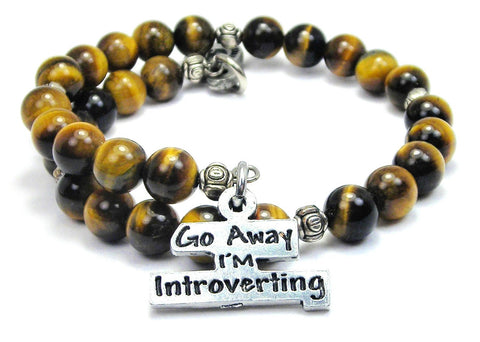 Go Away I'm Introverting Tiger's Eye Glass Beaded Wrap Bracelet