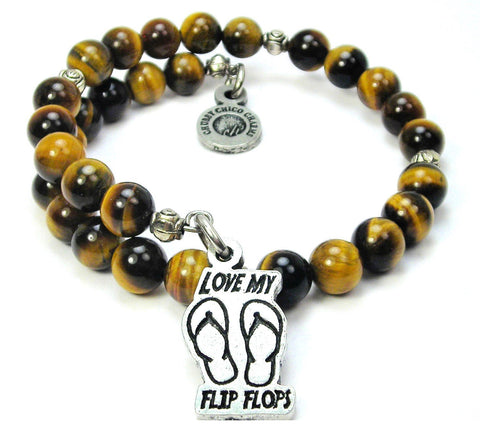 Love My Flip Flops Tiger's Eye Glass Beaded Wrap Bracelet