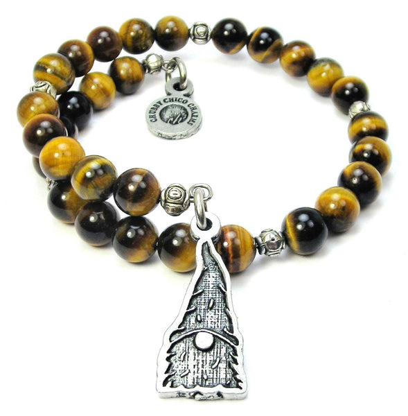 Tomte Gnome Tiger's Eye Glass Beaded Wrap Bracelet