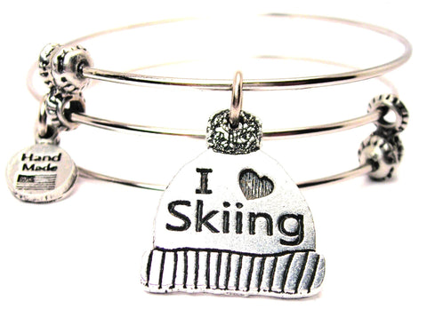 I Love Skiing Winter Hat Triple Style Expandable Bangle Bracelet