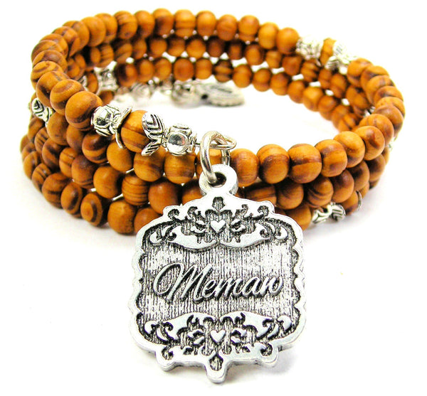 Memaw Victorian Scroll Natural Wood Wrap Bracelet