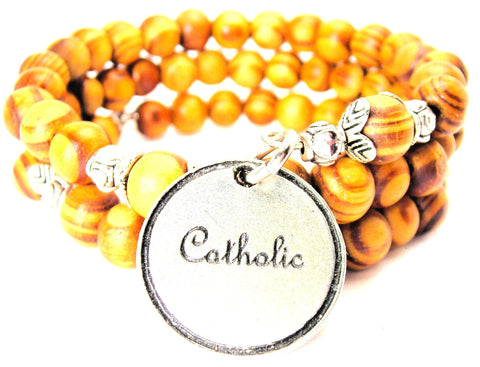 Catholic Circle Natural Wood Wrap Bracelet