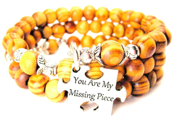 You Are My Missing Piece Natural Wood Wrap Bracelet