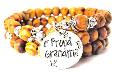 Proud Grandma Natural Wood Wrap Bracelet