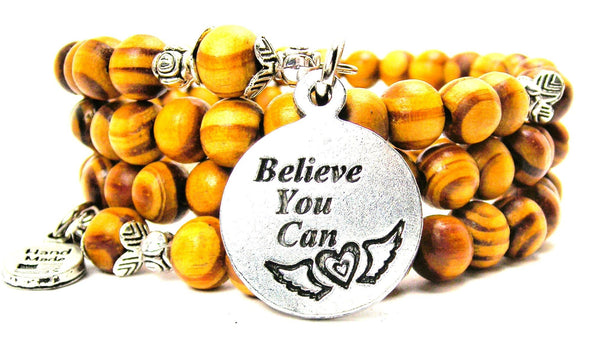 Believe You Can Circle Natural Wood Wrap Bracelet