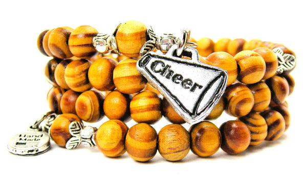 Cheer Horn Megaphone Natural Wood Wrap Bracelet