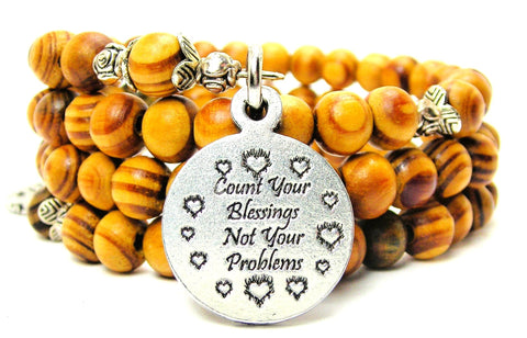 Count Your Blessings Not Your Problems Natural Wood Wrap Bracelet