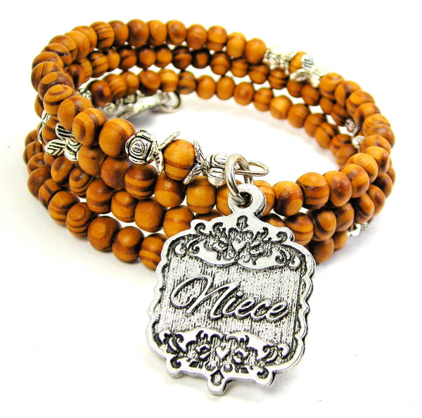 Niece Victorian Scroll Natural Wood Wrap Bracelet