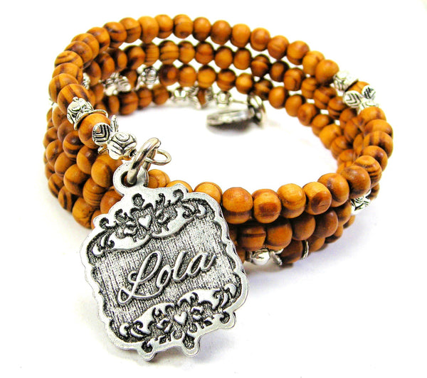 Lola Victorian Scroll Natural Wood Wrap Bracelet