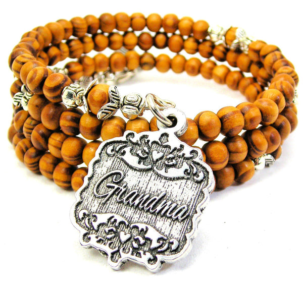 Grandma Victorian Scroll Natural Wood Wrap Bracelet