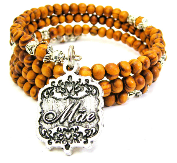 Mae Victorian Scroll Natural Wood Wrap Bracelet