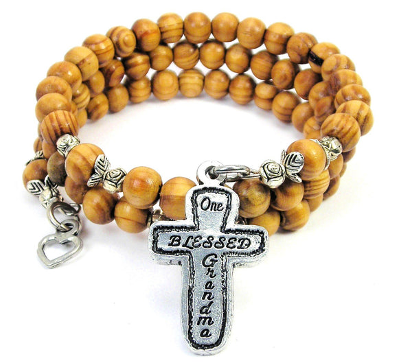 One Blessed Grandma Natural Wood Wrap Bracelet