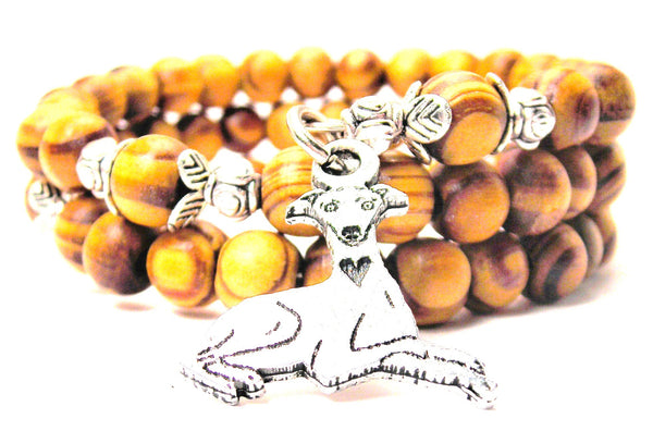 Sitting Greyhound With Heart Natural Wood Wrap Bracelet