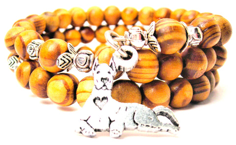 Sitting Great Dane With Heart Natural Wood Wrap Bracelets