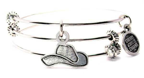 Engraved Cowboy Hat Triple Style Expandable Bangle Bracelet