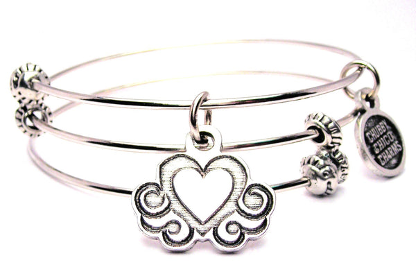 Valentine Heart Triple Style Expandable Bangle Bracelet