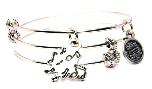 Many Music Notes Triple Style Expandable Bangle Bracelet