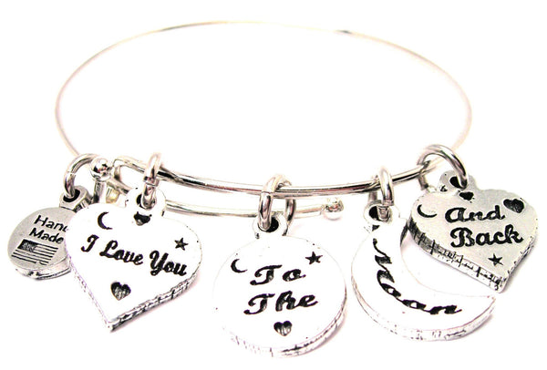 4 Charm I Love You To The Moon And Back Expandable Bangle Bracelet