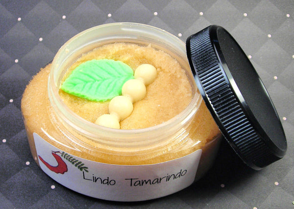 Lindo Tamarindo body sugar scrub with a tamarind and leaf soap embed part of our Latina line