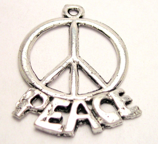 Peace Symbol With Word Peace Genuine American Pewter Charm