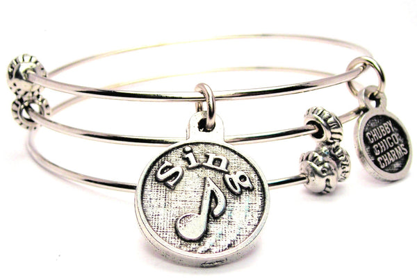 Sing With Music Note Triple Style Expandable Bangle Bracelet